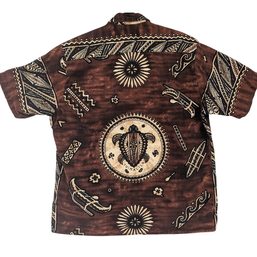 Vintage 1960's "Tuimalila" Turtle Aloha HAWAIIAN MEN'S SHIRT Bark Cloth Fabric - Picture 2 of 9